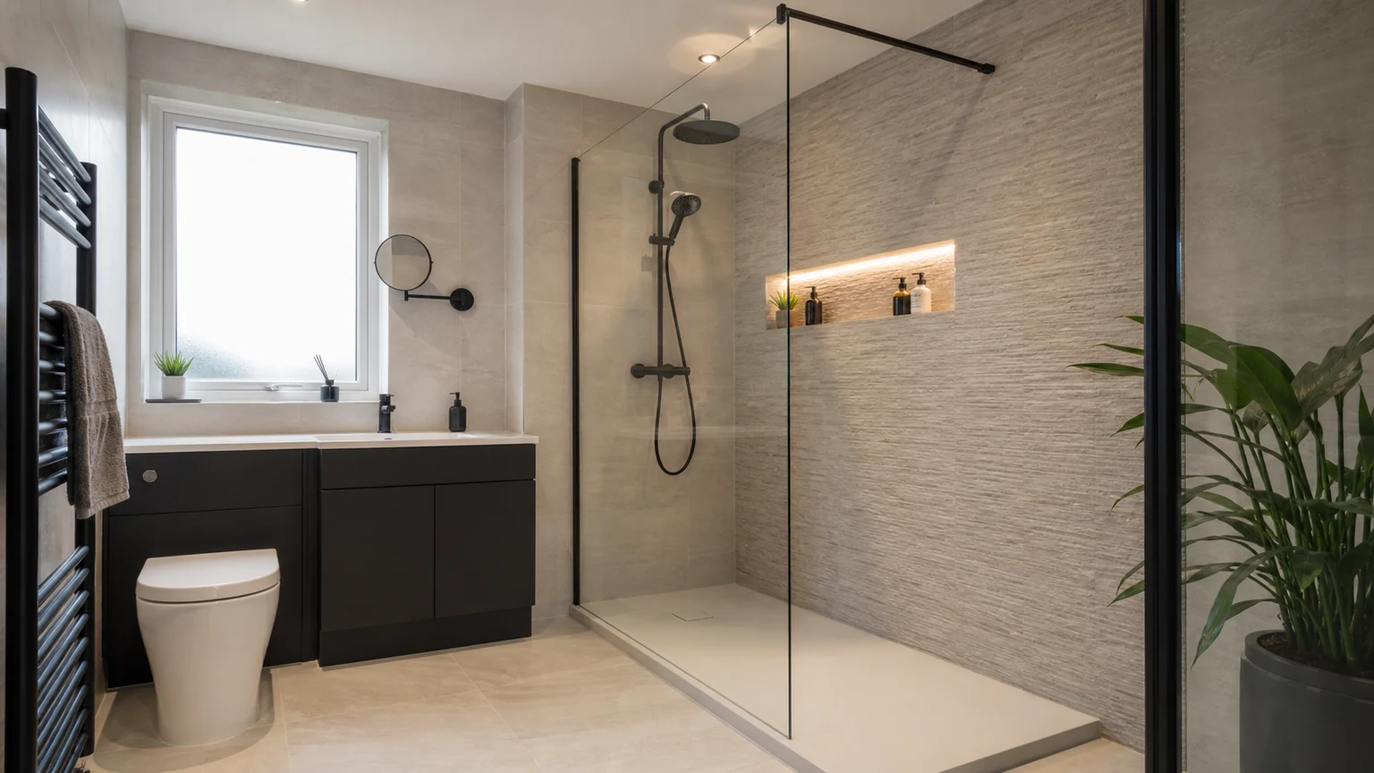 Contemporary bathroom renovation in Warrington with walk in shower