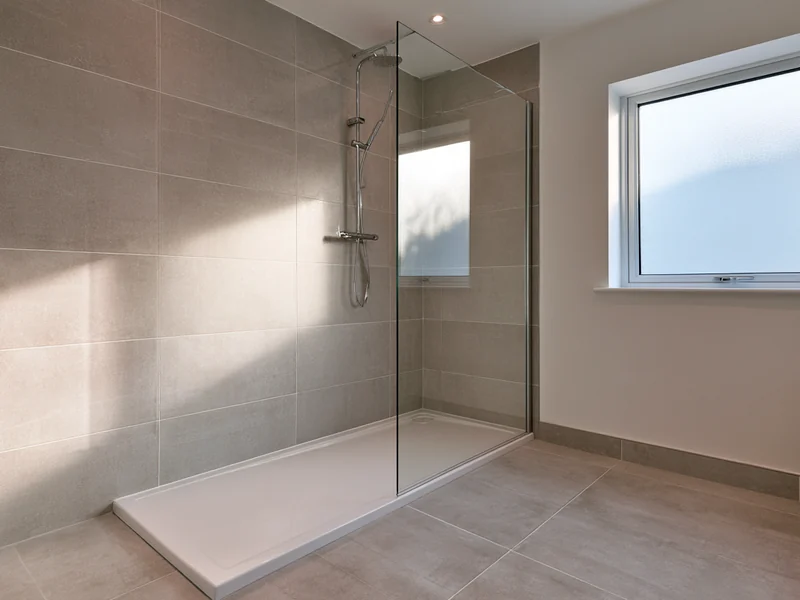 Low profile shower tray and large format porcelain tiling in Widnes